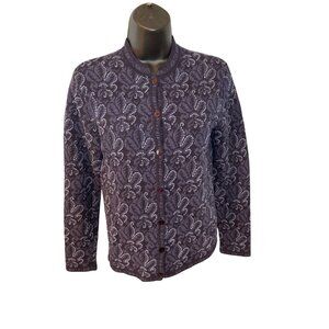 Talbots Vintage Blue Knit Cardigan with Floral Detail Sz P